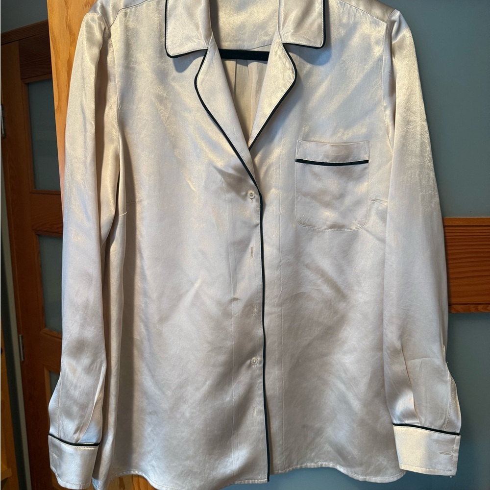 Wilfred Cream Satin Blouse with Black Trim
